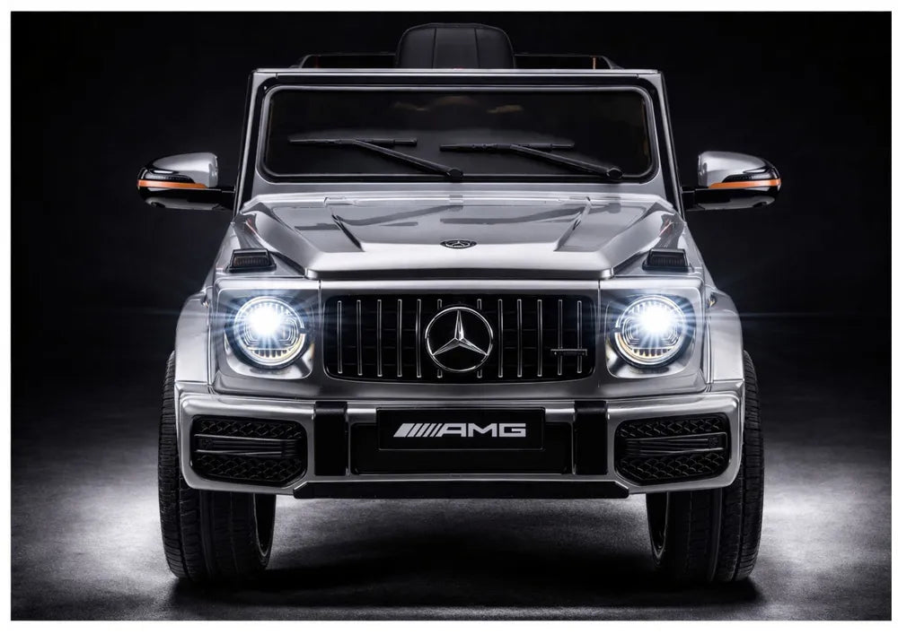 Akumuliatorinis automobilis Mercedes AMG G 63, sidabrinės spalvos, lakuotas