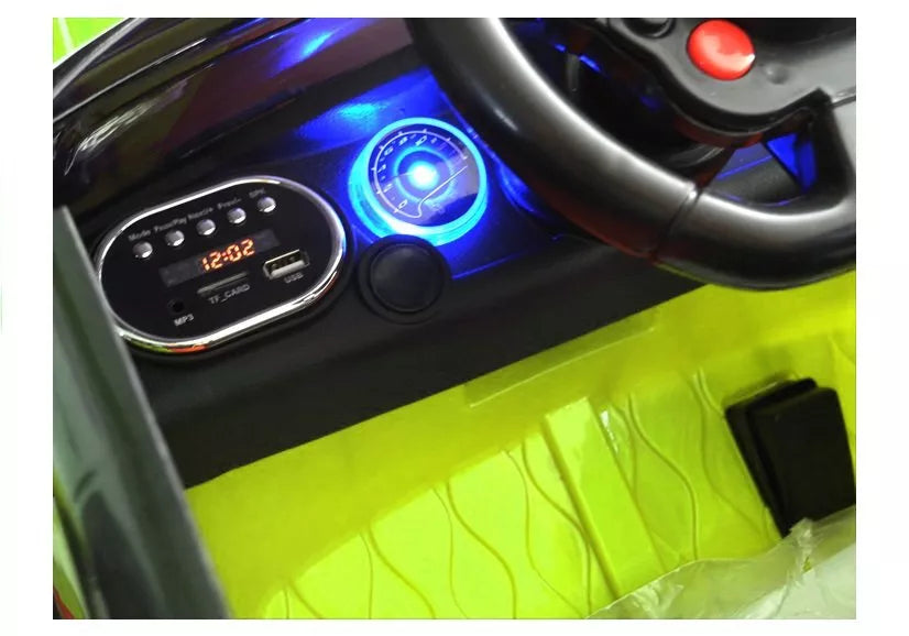 Elektrinis automobilis vaikams HL1638 su LED šviesomis, MP3 ir nuotolinio valdymo pultu, žalias