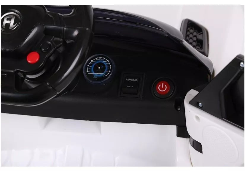 Vaikiškas elektromobilis HL1638 su LED lemputėmis, MP3 ir nuotolinio valdymo pulteliu, baltas