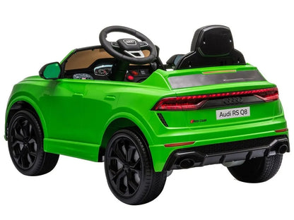 Akumuliatorinis automobilis Audi RS Q8 su LED žibintais, MP3 ir nuotolinio valdymo pulteliu Baltas