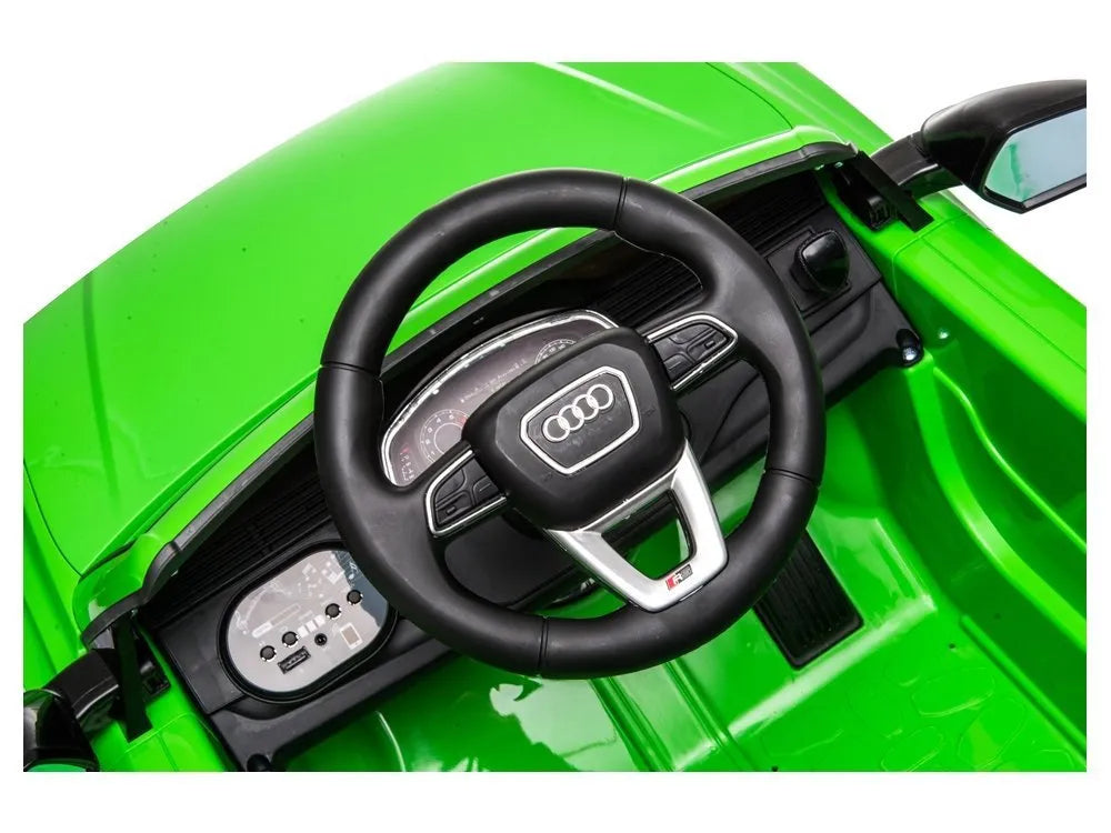 Akumuliatorinis automobilis Audi RS Q8 su LED žibintais, MP3 ir nuotolinio valdymo pulteliu Baltas