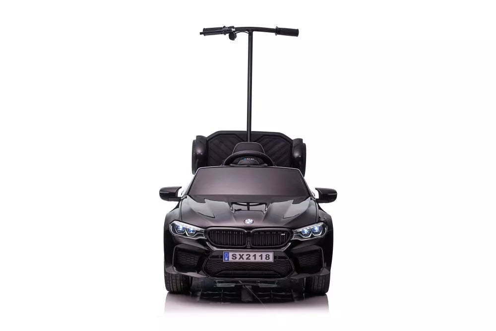 Akumuliatorinis automobilis BMW M5 su platforma tėvams, juodas lakuotas
