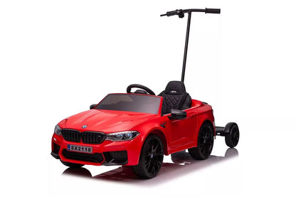 Akumuliatorinis automobilis BMW M5 su platforma tėvams, raudonas, lakuotas
