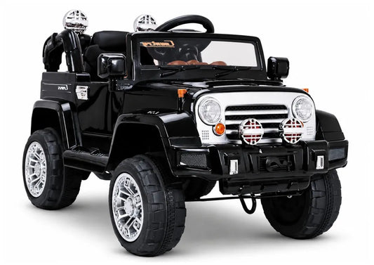 Akumuliatorinis automobilis Jeep JJ245 vaikams su LED šviesomis, MP3 ir nuotolinio valdymo pulteliu, juodas