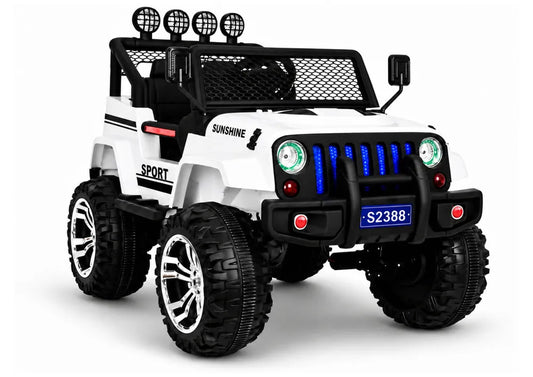 Akumuliatorinis automobilis Jeep S2388, nuotolinio valdymo pultas, LED šviesos, baltas, 4x45W