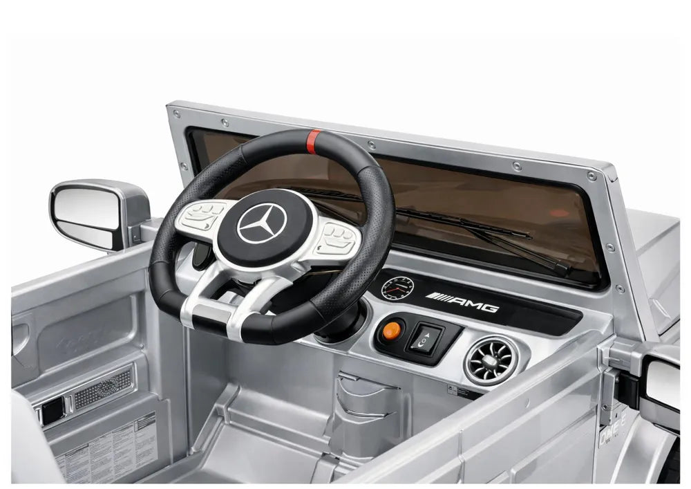 Akumuliatorinis automobilis Mercedes AMG G 63, sidabrinės spalvos, lakuotas