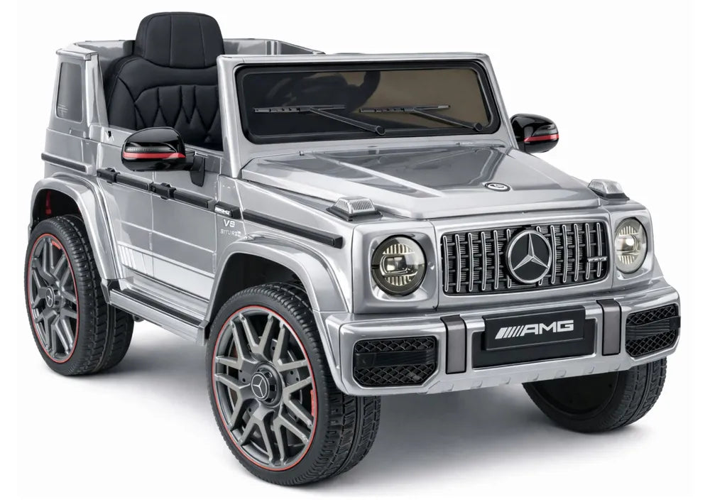Akumuliatorinis automobilis Mercedes AMG G 63, sidabrinės spalvos, lakuotas
