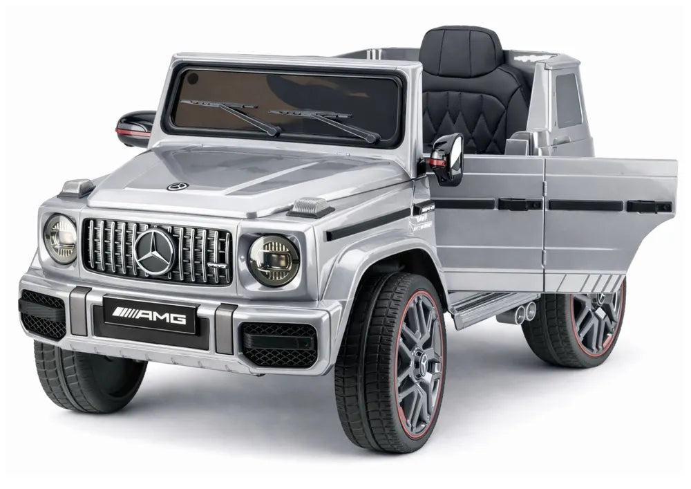 Akumuliatorinis automobilis Mercedes AMG G 63, sidabrinės spalvos, lakuotas