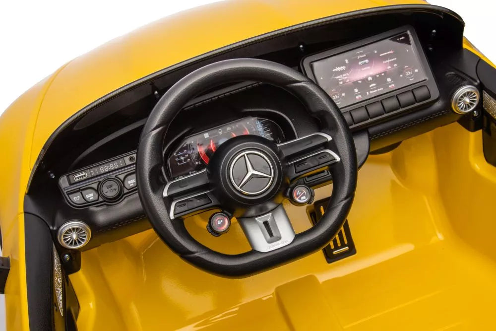 Akumuliatorinis automobilis Mercedes AMG SL63, geltonai dažytas