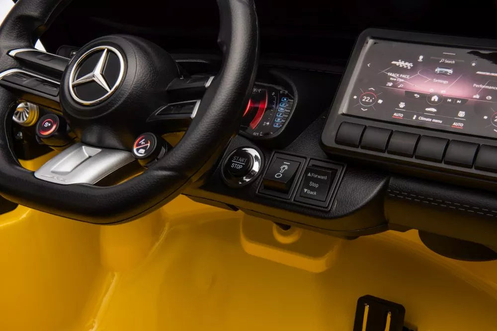 Akumuliatorinis automobilis Mercedes AMG SL63, geltonai dažytas