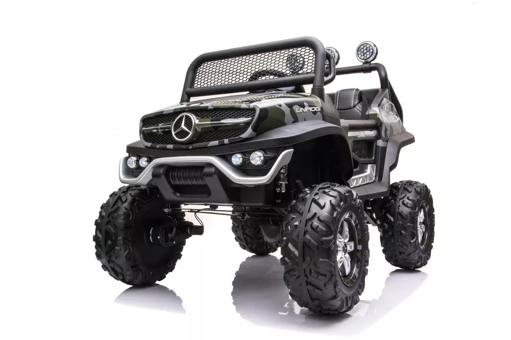 Akumuliatorinis automobilis Mercedes Unimog 4x4 Camo Painted
