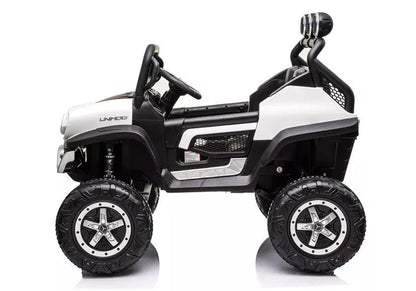 Akumuliatorinis automobilis Mercedes Unimog S su LED žibintais, baltas