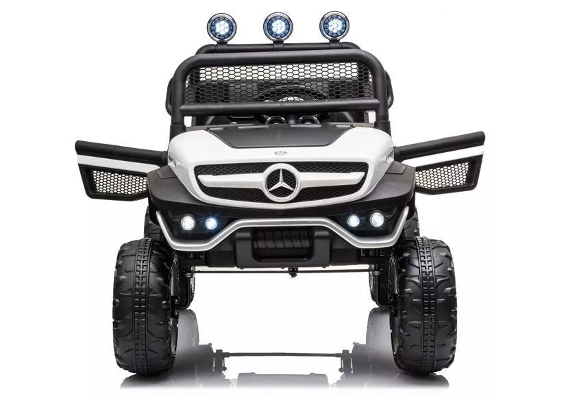 Akumuliatorinis automobilis Mercedes Unimog S su LED žibintais, baltas