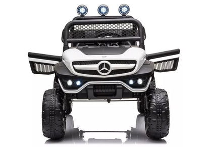 Akumuliatorinis automobilis Mercedes Unimog S su LED žibintais, baltas