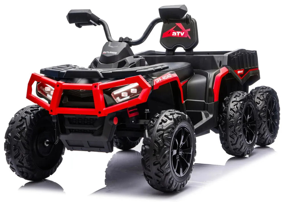 Akumuliatorinis keturratis ATV 6 ratų su priekaba JC606 24V 4x4 Raudonas