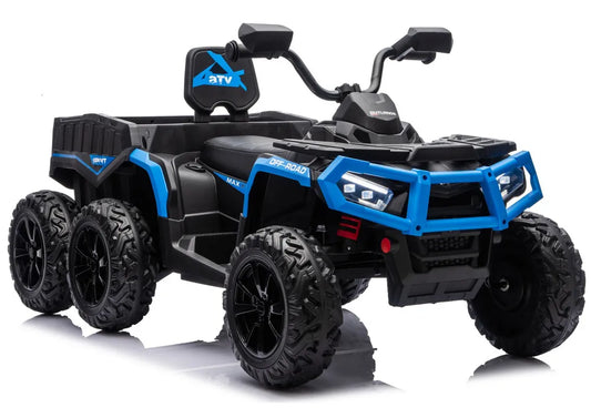 Akumuliatorinis keturratis ATV su 6 ratais ir priekaba JC606 24V 4x4, mėlynas