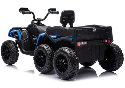 Akumuliatorinis keturratis ATV su 6 ratais ir priekaba JC606 24V 4x4, mėlynas