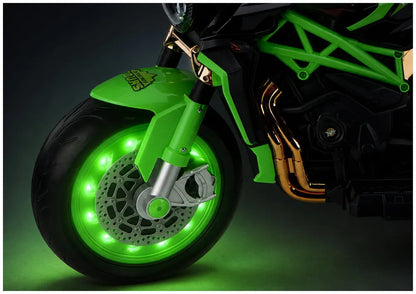 Akumuliatorinis motociklas LEAN CARS XW-07 su LED šviečiančiais ratais, žalias