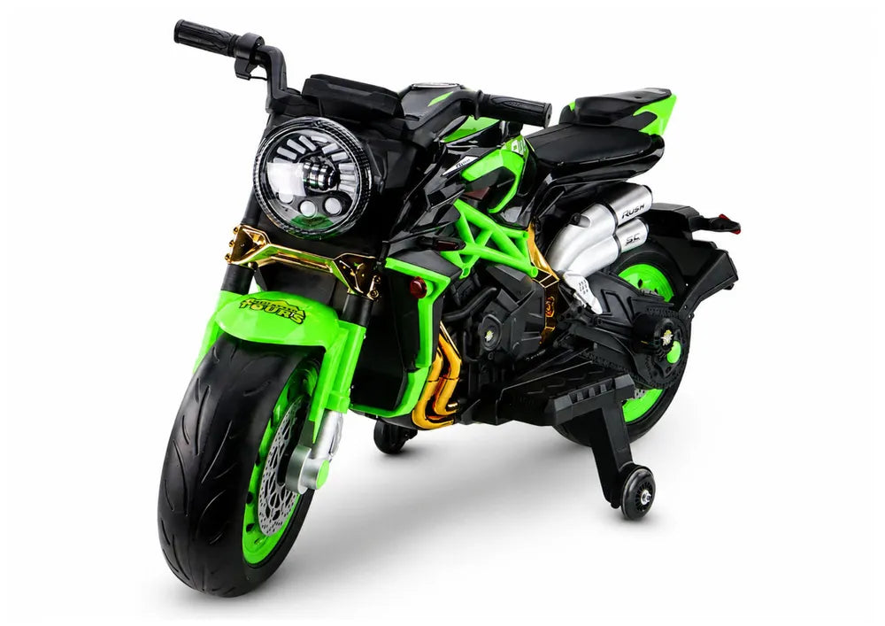 Akumuliatorinis motociklas LEAN CARS XW-07 su LED šviečiančiais ratais, žalias