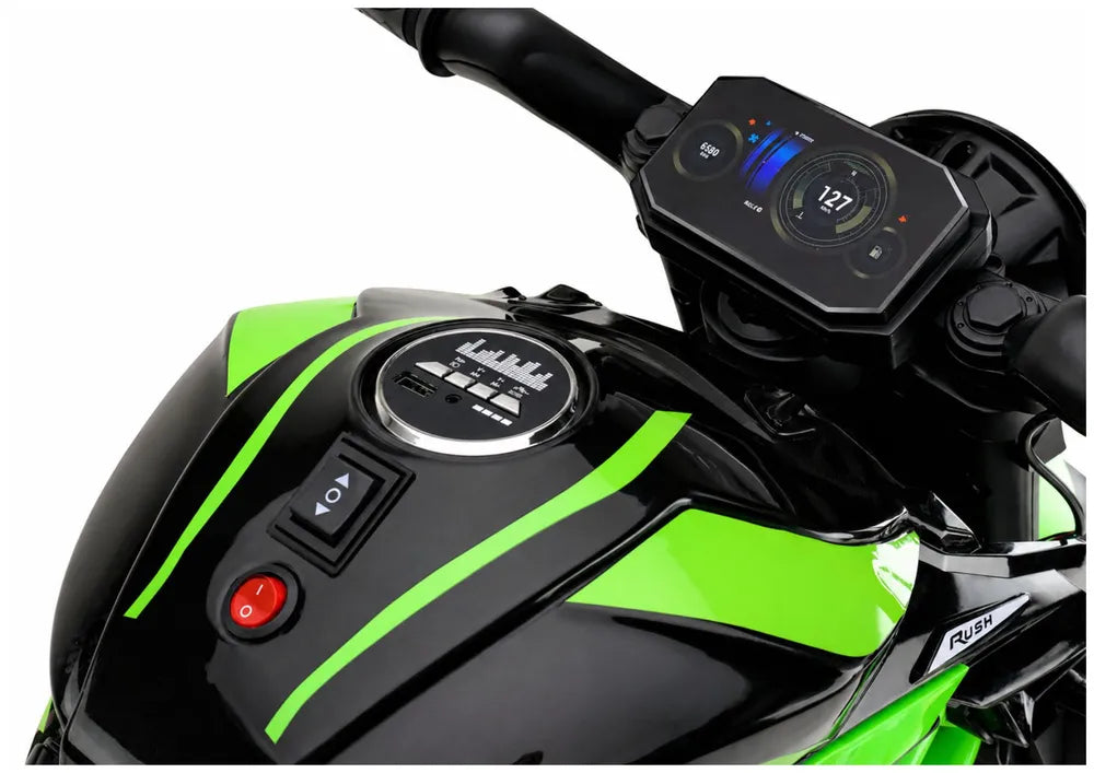 Akumuliatorinis motociklas LEAN CARS XW-07 su LED šviečiančiais ratais, žalias