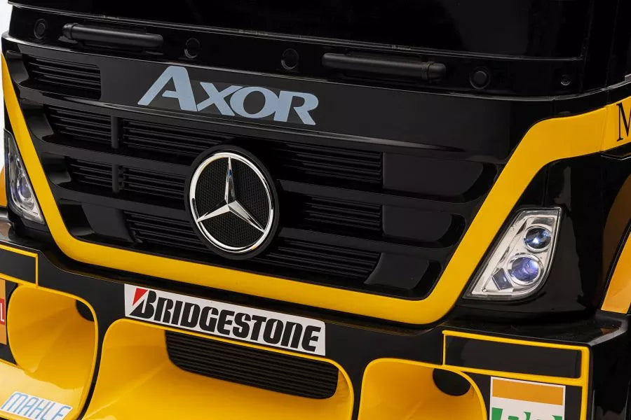 Akumuliatorinis sunkvežimis Mercedes XMX622B su puspriekabe, geltonas, LCD