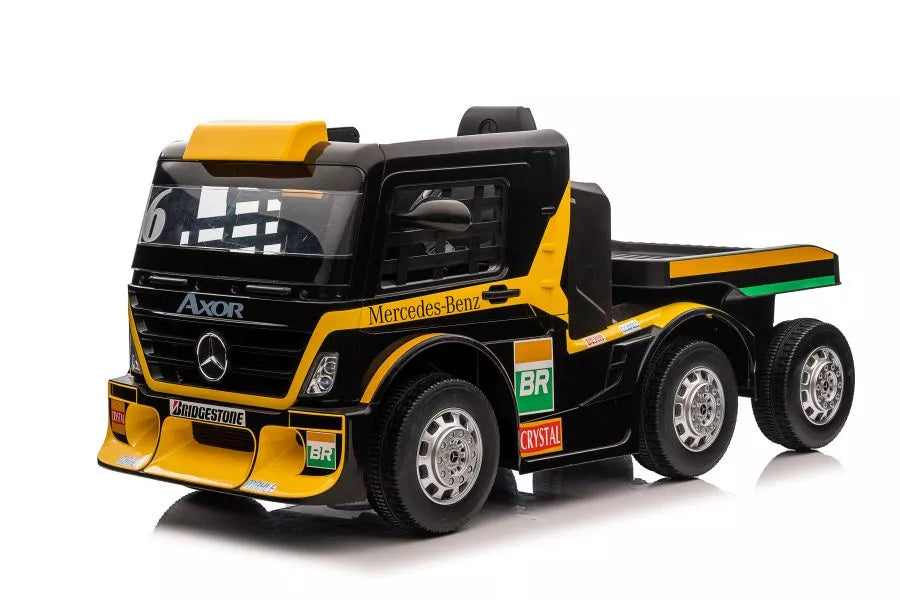 Akumuliatorinis sunkvežimis Mercedes XMX622B su puspriekabe, geltonas, LCD
