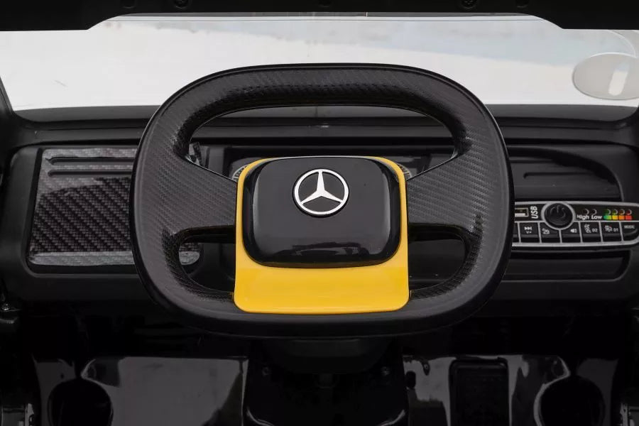 Akumuliatorinis sunkvežimis Mercedes XMX622B su puspriekabe, geltonas, LCD