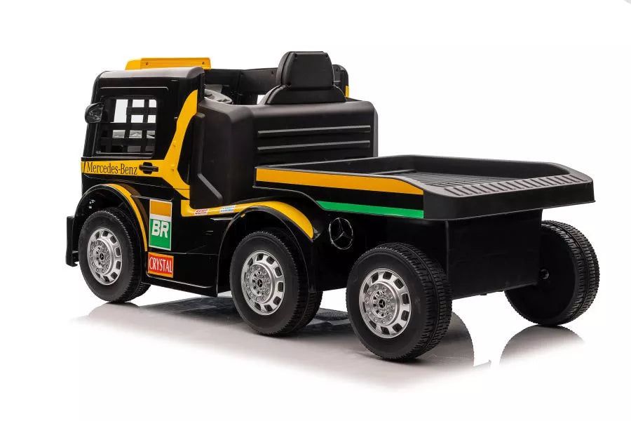 Akumuliatorinis sunkvežimis Mercedes XMX622B su puspriekabe, geltonas, LCD