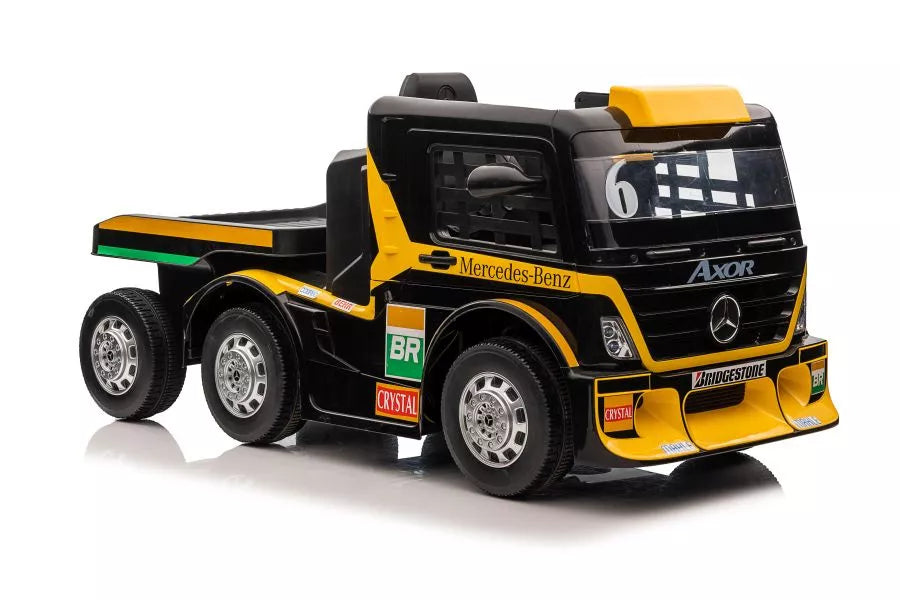 Akumuliatorinis sunkvežimis Mercedes XMX622B su puspriekabe, geltonas, LCD