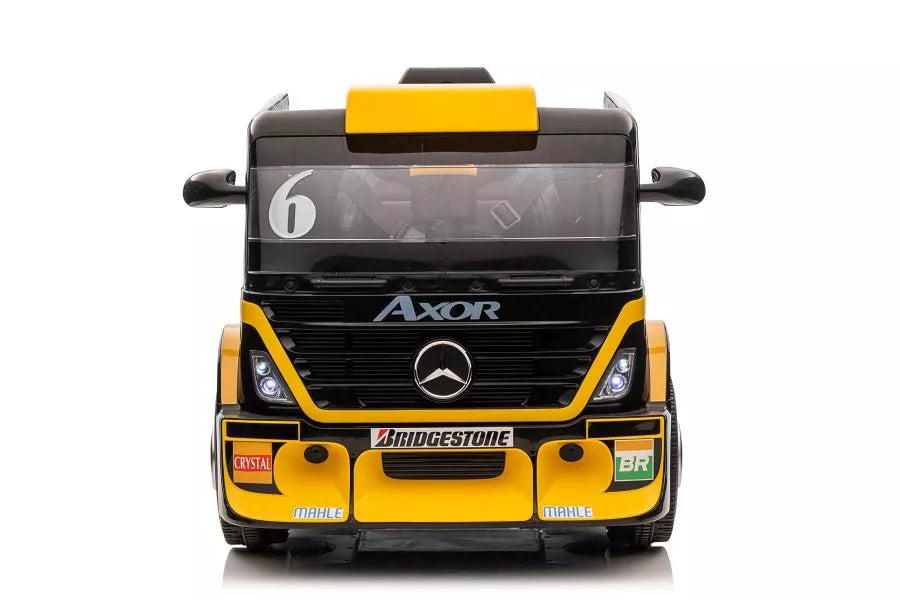 Akumuliatorinis sunkvežimis Mercedes XMX622B su puspriekabe, geltonas, LCD