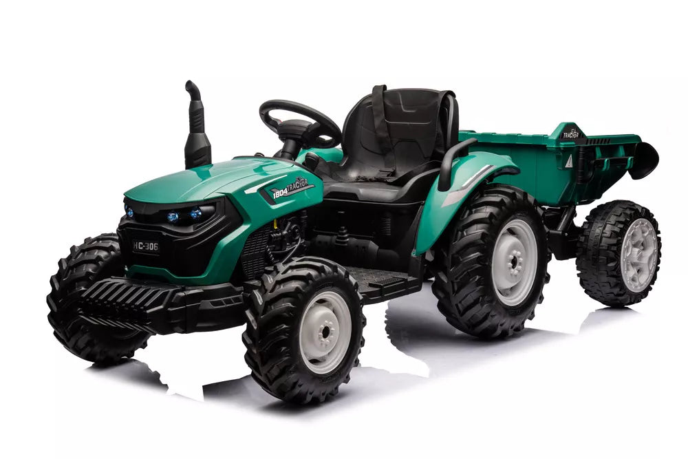 Akumuliatorinis traktorius HC-306 su priekaba, tamsiai žalias, 24V