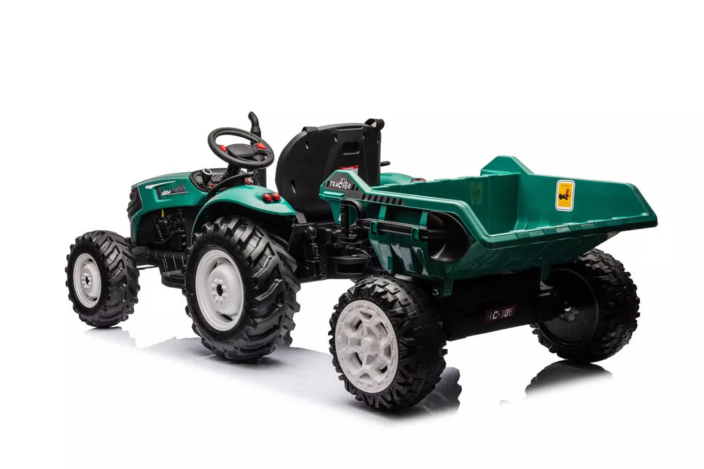 Akumuliatorinis traktorius HC-306 su priekaba, tamsiai žalias, 24V