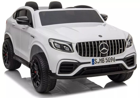 Dvivietis akumuliatorinis automobilis Mercedes GLC 63S LED žibintai MP3 Baltas