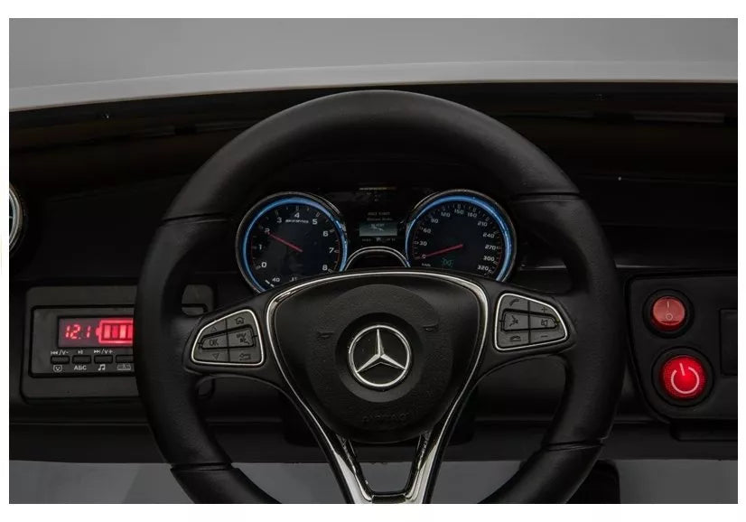 Dvivietis akumuliatorinis automobilis Mercedes GLC 63S LED žibintai MP3 Baltas