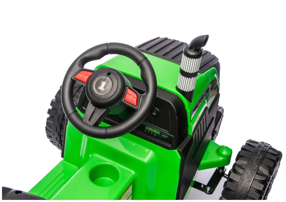 LEAN CARS CH9959B akumuliatorinis traktorius su priekaba, šviesiai žalias, 24V