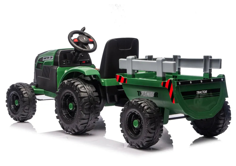 LEAN CARS CH9959B akumuliatorinis traktorius su priekaba, tamsiai žalias, 24V