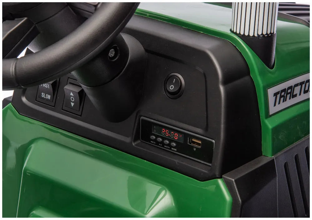 LEAN CARS CH9959B akumuliatorinis traktorius su priekaba, tamsiai žalias, 24V