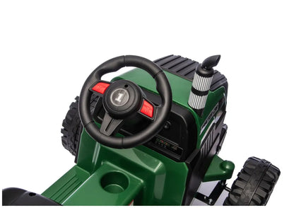 LEAN CARS CH9959B akumuliatorinis traktorius su priekaba, tamsiai žalias, 24V