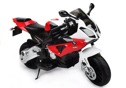 Raudonas vaikiškas elektrinis motociklas BMW S1000RR