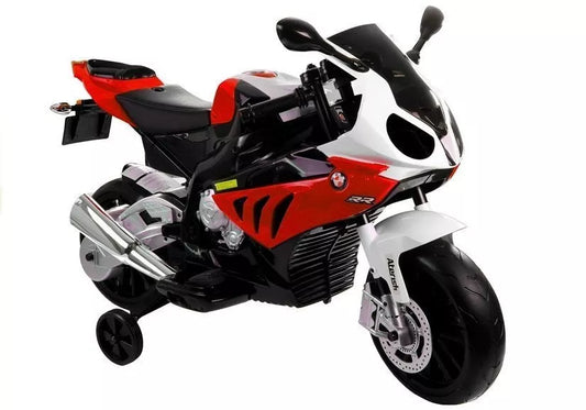 Raudonas vaikiškas elektrinis motociklas BMW S1000RR