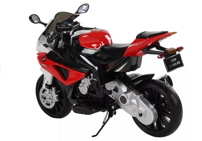 Raudonas vaikiškas elektrinis motociklas BMW S1000RR