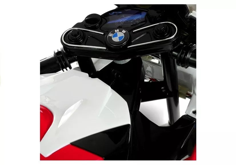 Raudonas vaikiškas elektrinis motociklas BMW S1000RR