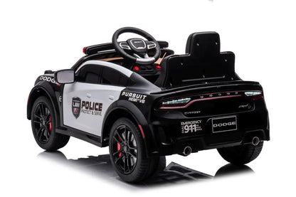 Vaikiškas akumuliatorinis automobilis Dodge Charger policijos stiliaus, baltos-juodos spalvos