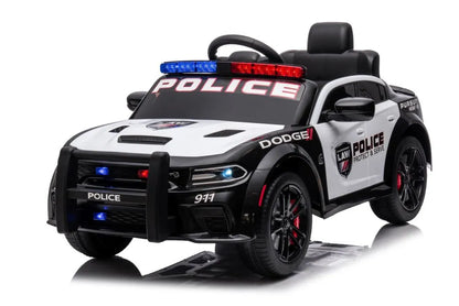 Vaikiškas akumuliatorinis automobilis Dodge Charger policijos stiliaus, baltos-juodos spalvos