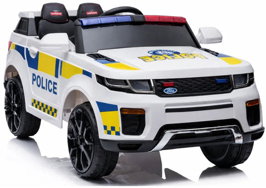 Vaikiškas akumuliatorinis policijos automobilis BBH-021, baltas, LED šviesos, muzika, nuotolinio valdymo pultas