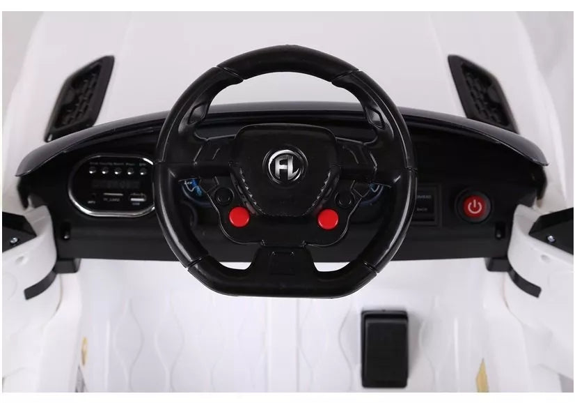 Vaikiškas elektromobilis HL1638 su LED lemputėmis, MP3 ir nuotolinio valdymo pulteliu, baltas